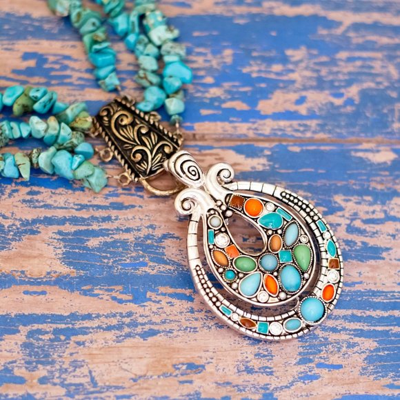 18 inch, Vintage Teardrop Intricate Beaded Bohemian Multi Strand Necklace - L27 - Picture 1 of 3
